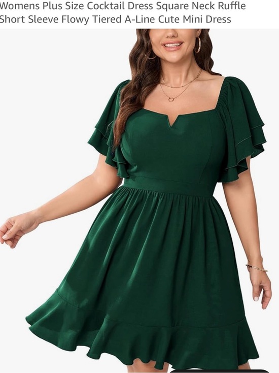 Hicisi Dresses & Skirts - Plus Size Green A-Line Ruffle Sleeve Mini Dress